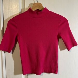 Zara Fuchsia Short Sleeve Mock Neck Top